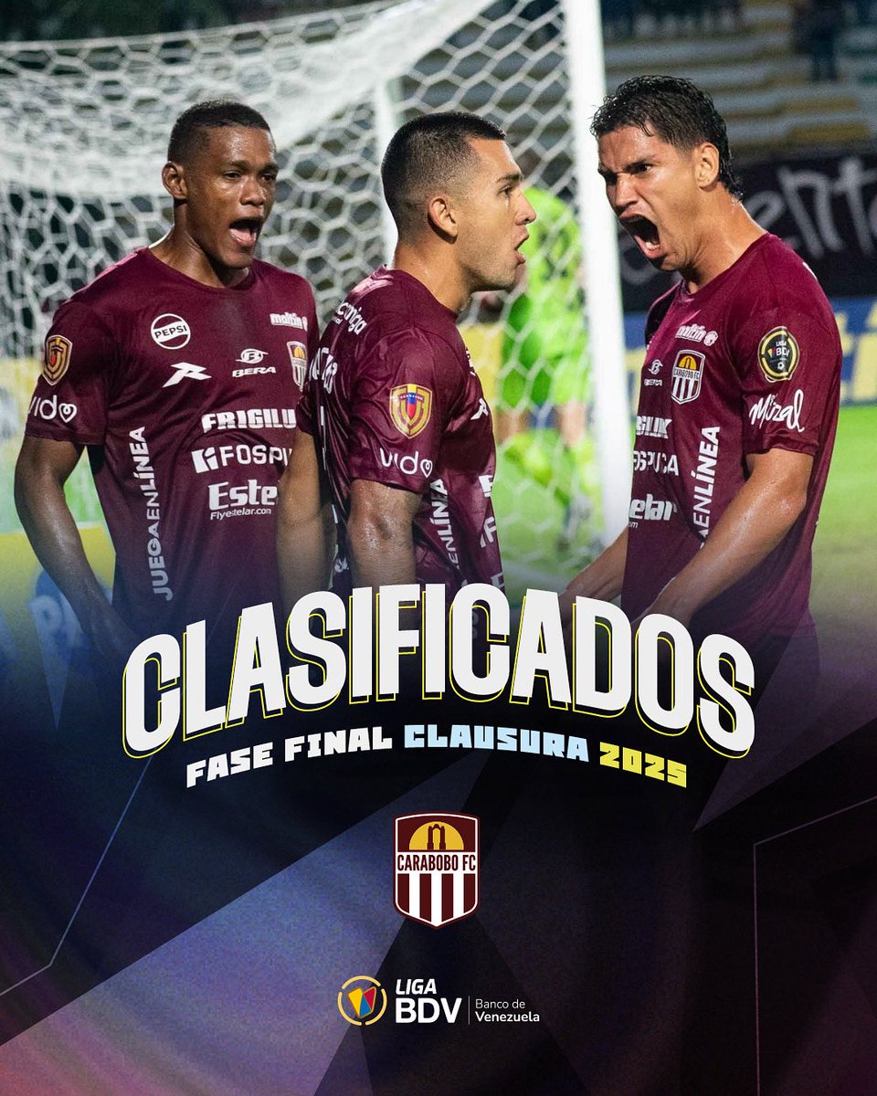 🔥 • <a href="/Carabobo_FC/">Carabobo Fútbol Club</a> ya tiene su boleto para la Fase Final del Torneo Clausura 

😎 • El equipo granate clasificó de forma anticipada por los resultados registrados en los primeros tres partidos de la Jornada 10 y afrontará su compromiso dominical ante Caracas teniendo un lugar