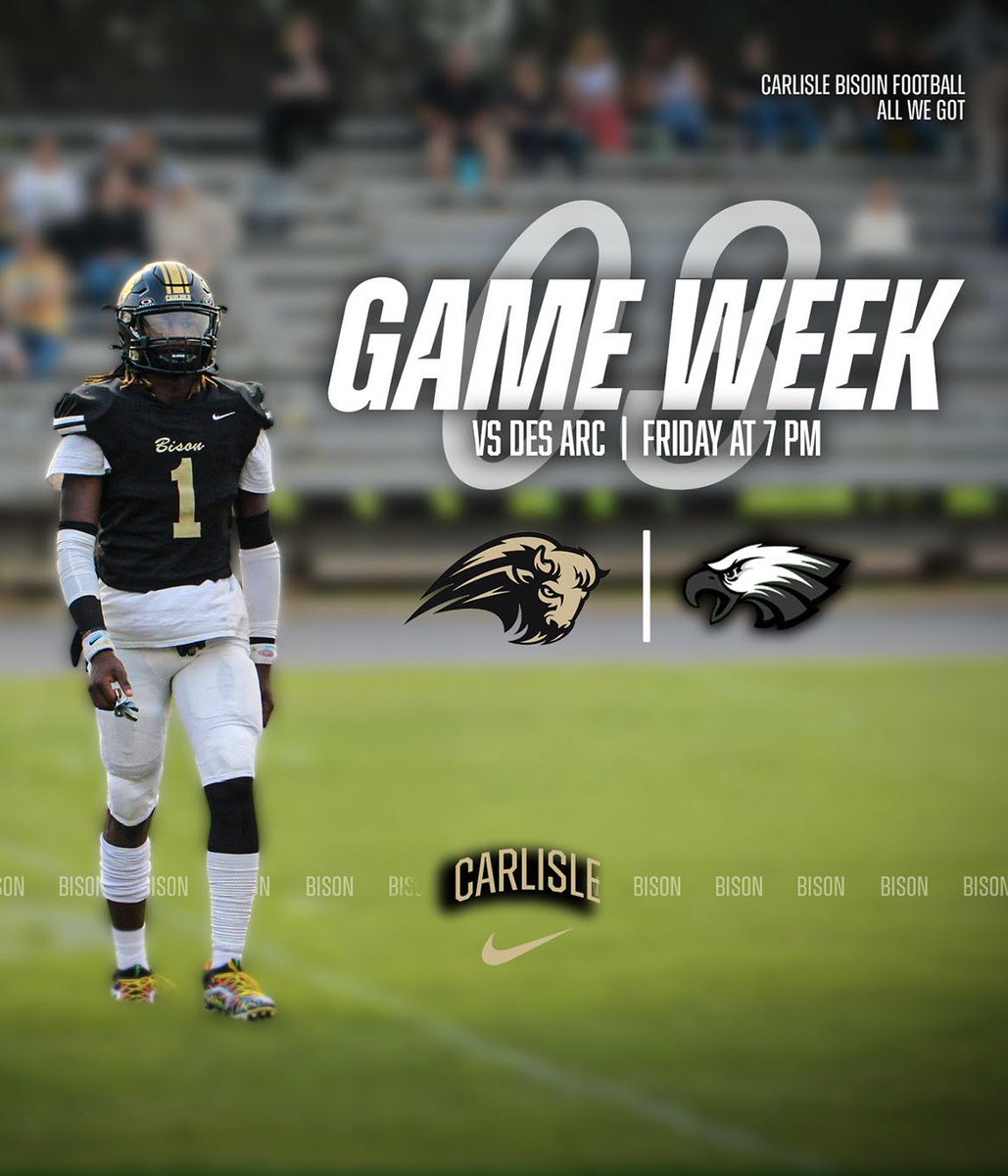 chsbisonfb's tweet image. GAME 3
🆚: Des Arc
📆: September 19th
📍: Fred C. Hardke
⏰: 7:00 pm
#CarlisleBison | #AllWeGot