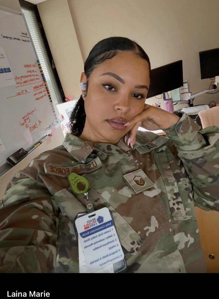 Aesthetica (@anc_aesthetics) on Twitter photo Meet Active Duty Master Sergeant in the US Air Force, Laina Marie Pea.
Laina made some horrendous remarks around Charlie’s death. We cannot have far left anti-White racist extremists like this in the US military.
<a href="/PeteHegseth/">Pete Hegseth</a> <a href="/SecWar/">Secretary of War Pete Hegseth</a> <a href="/usairforce/">U.S. Air Force</a> Meet Active Duty Master Sergeant in the US Air Force, Laina Marie Pea.
Laina made some horrendous remarks around Charlie’s death. We cannot have far left anti-White racist extremists like this in the US military.
<a href="/PeteHegseth/">Pete Hegseth</a> <a href="/SecWar/">Secretary of War Pete Hegseth</a> <a href="/usairforce/">U.S. Air Force</a>