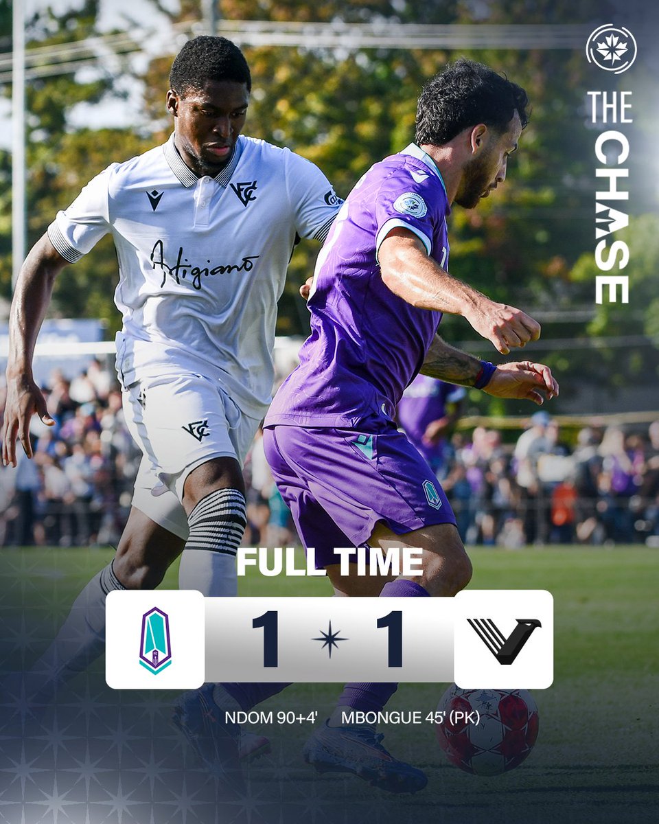 FT: Aly Ndom rescues a point for <a href="/Pacificfccpl/">Pacific FC</a>, as they draw 1-1 with <a href="/vanfootballclub/">Vancouver FC</a> in the Downtown Derby at Royal Athletic Park 🦅

#CanPL #TheChase
