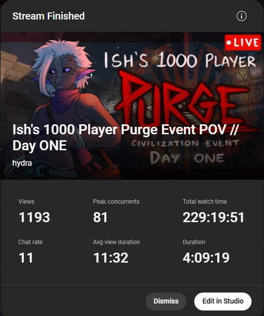 hydraNessa's tweet image. you guys are absolutely insane holy shit. guys i usually average 7 viewers. the children yearn for the Purge.

survived day one! our district had i believe 8 deaths? o7 to the fallen.

Long live the Hearth. May the Eternal Flame blaze with its everlasting ardour.