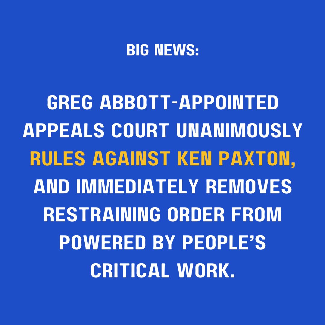 We beat Paxton again in the 15th Court of Appeals. Turns out you can’t cancel the First Amendment just because you don’t like what your political opponent is saying.