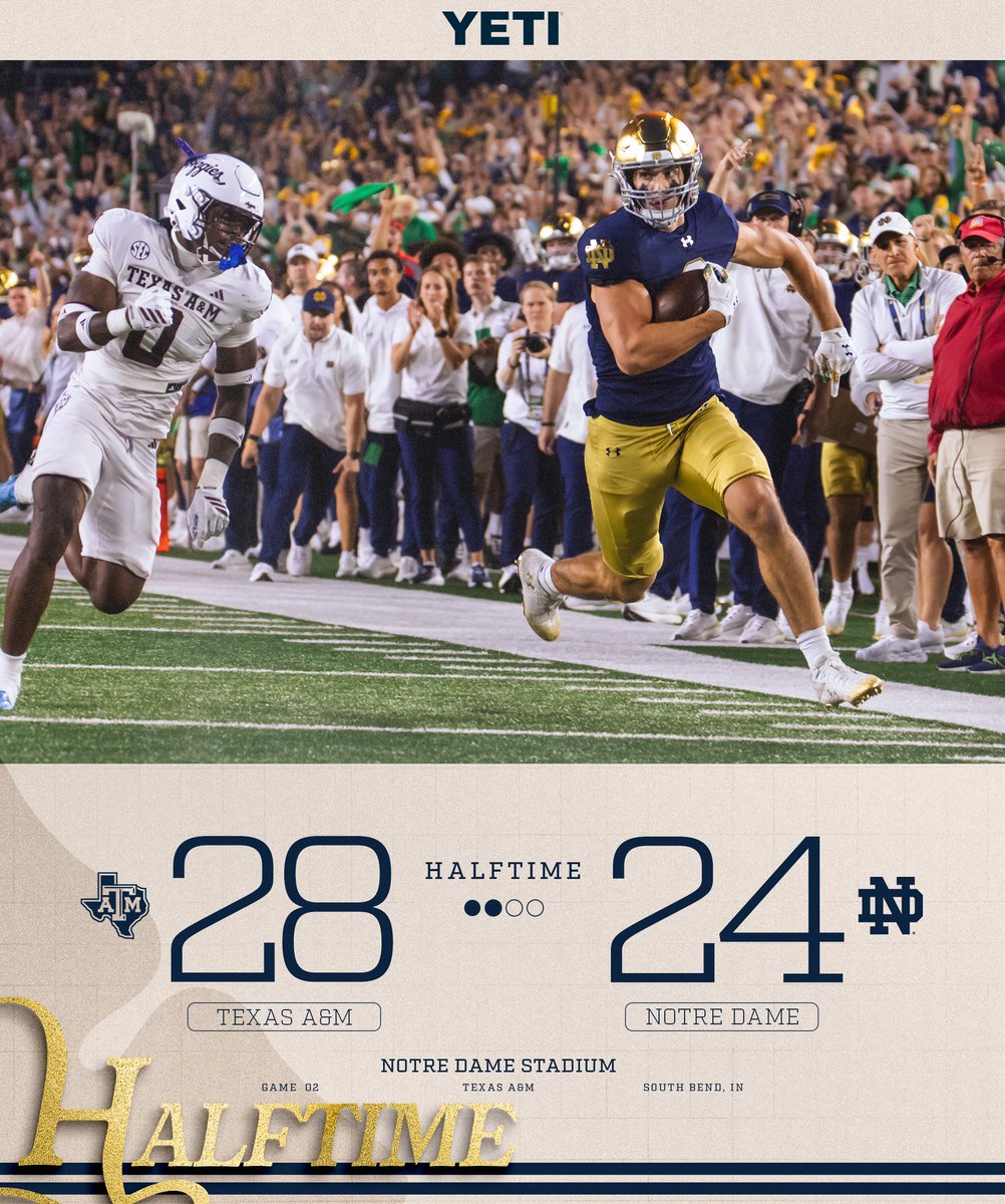 NDFootball's tweet image. At the half 

#GoIrish☘️ | @YETICoolers