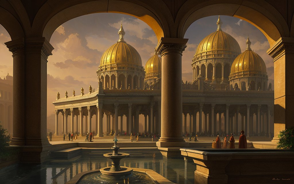 vu2lid's tweet image. Golden domes rose from the city of echoes, their arches sheltering pilgrims and whispers of time.
Painterly fantasy realism, architectural grandeur, glowing evening light. #AIArt #MemoryField