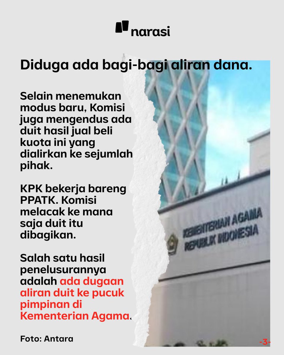 NarasiNewsroom's tweet photo. KPK Kembali menelusuri dugaan korupsi dalam pelaksanaan haji.

Kali ini, KPK mendapati ada modus baru dalam dugaan korupsi tersebut yakni mekanisme pelunasan cicilan bagi jamaah haji khusus yang diterapkan mepet dalam waktu 5 hari.

| Narasi Daily https://t.co/xyb87jrp1K