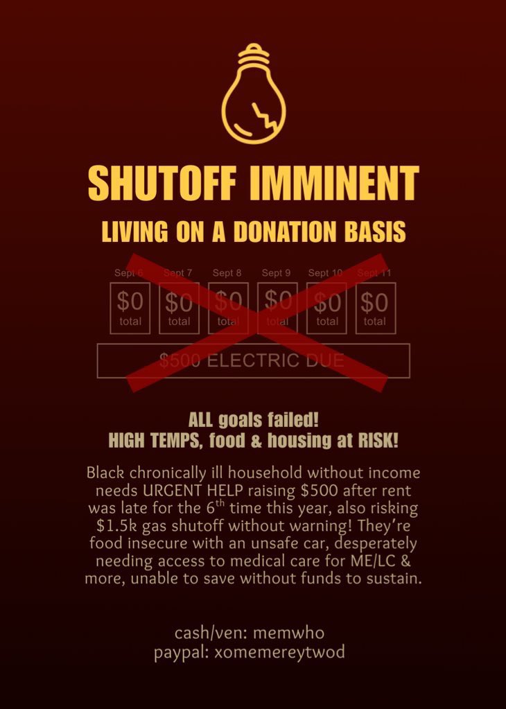 crowdfundng2liv's tweet image. im in a 3yr post homelessness cycle of late rent, utility shut offs from unpaid bills &amp;amp; defaulting on their pay plans.

so its a possibility there will be a disconnect any day next week of electric $500 to keep on &amp;amp; $740 restore. 

&amp;amp; heat/stove $1.5k to keep on, $1.7k to restore.