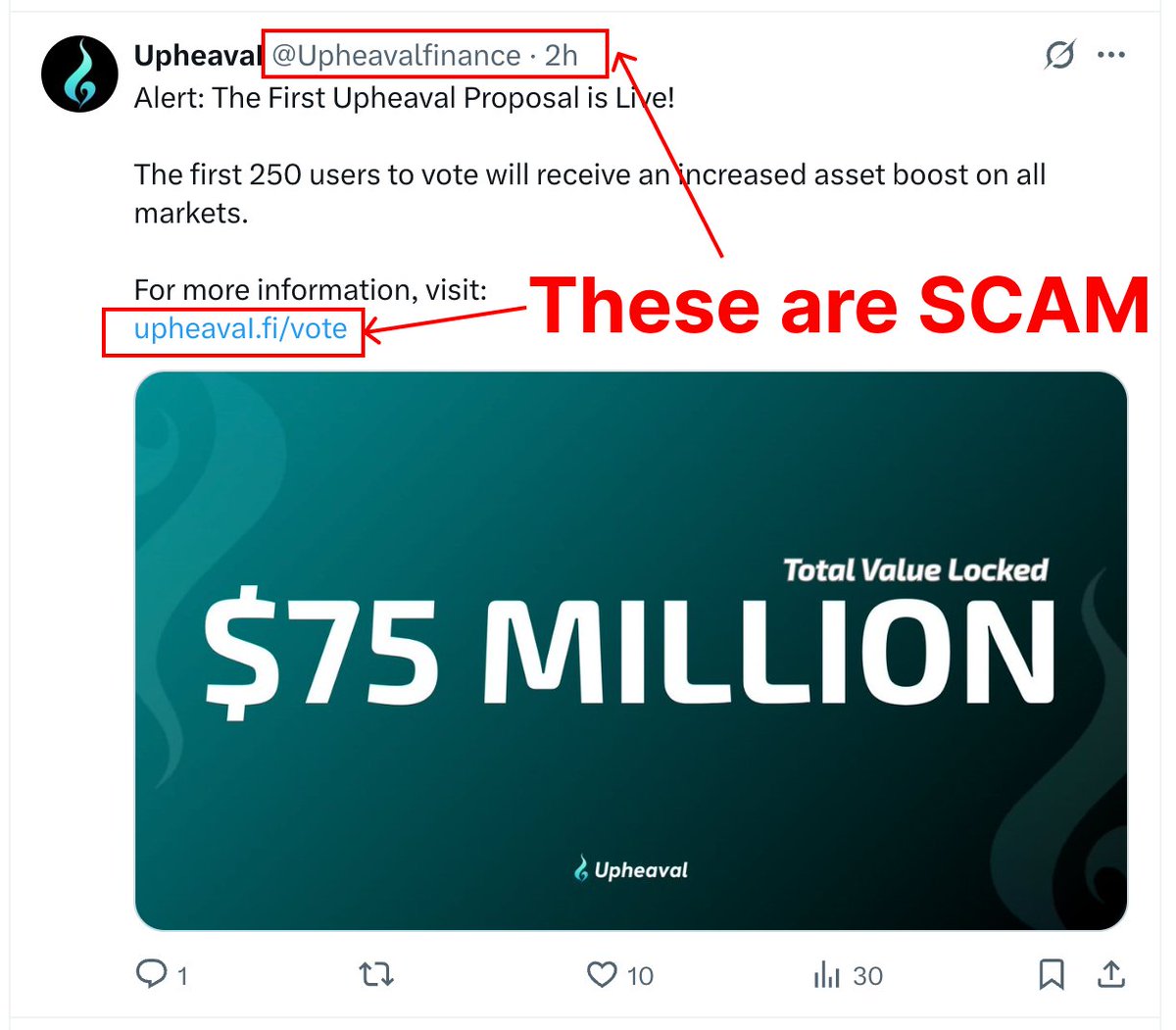 🚨 Scam Alert 🚨

Official Upheaval's X: <a href="/Upheavalfi/">Upheaval</a> 
Official PUP X: <a href="/Pup_hl/">Pup</a> 
Official Upheaval website link upheaval.fi

Scams have been rampant lately, and unfortunately some users have recently fallen victim to hacks.

Please make sure not to trust any posts from