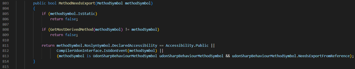 Just_a_Cat_1123's tweet photo. Udon events have only two access levels: exported or not exported. Now that we have U#, will `internal` methods be exported?
It seems that U# does not export `internal` methods at all... (1/4) https://t.co/uIKX6CIOvD