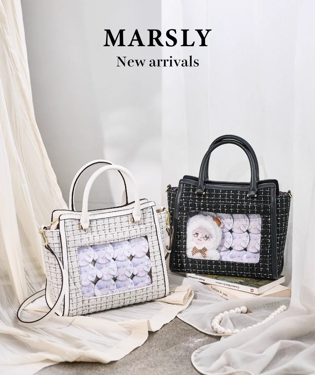MARSLY マーズリー痛バホワイトフラップバッグツイードショルダー 