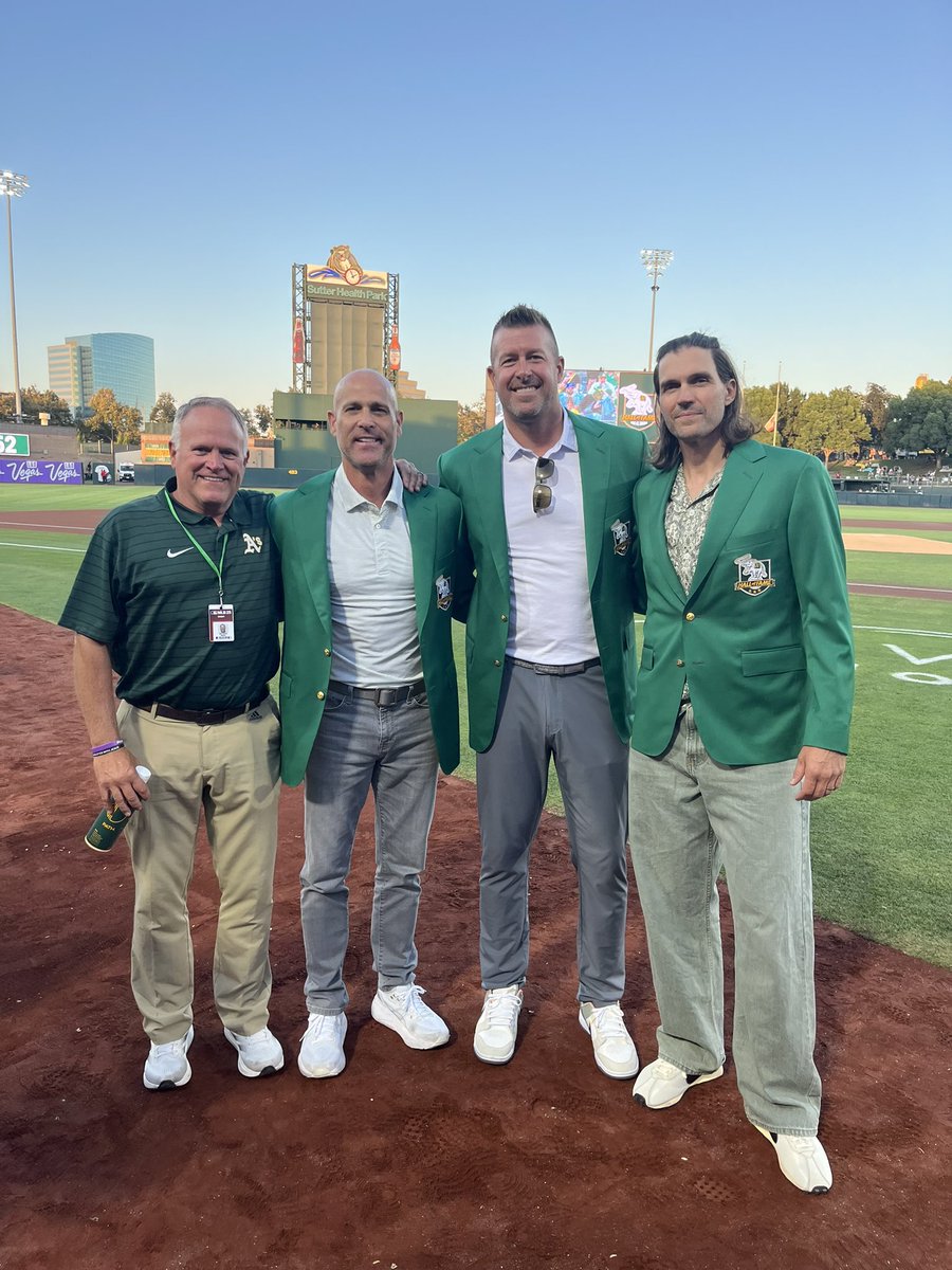 The “Big Three”. Thanks to the <a href="/Athletics/">Athletics</a> for letting me be a part of the 2025 HOF Ceremony <a href="/markmulder20/">Mark Mulder</a> Tim Hudson and Barry Zito