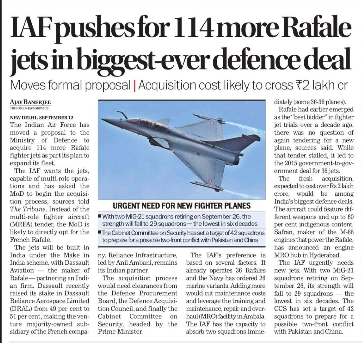 After Modi junked a deal for purchase of 126 Rafales (in which 108 were to be made by HAL under transfer of technology) &amp; purchased 36 Rafales at 3 times the price per jet (with Anil Ambani getting all offset contracts), the IAF wants to buy another 114 Rafales!