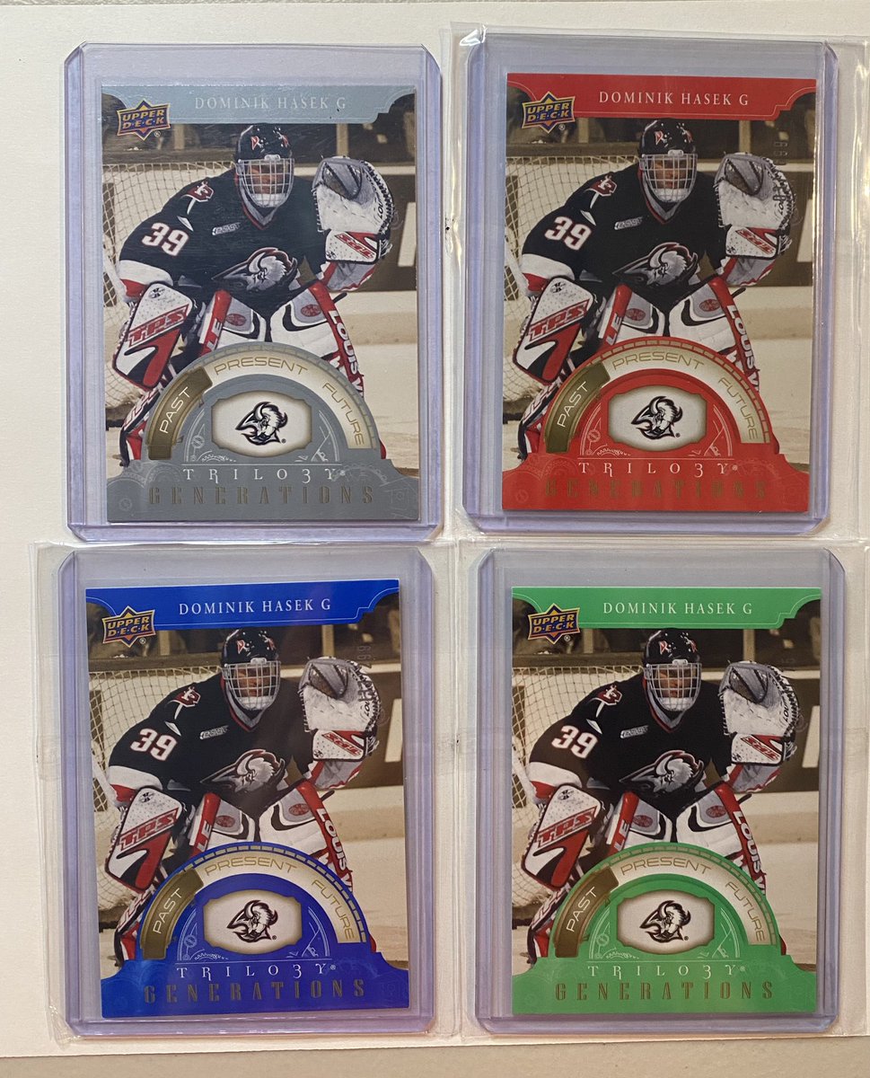 Hockey Stack Sale - See pinned tweet for details and shipping.

Lot 168 - $20 takes all 4 - Hasek mini 🌈 

/699 red
/299 blue
/75 green