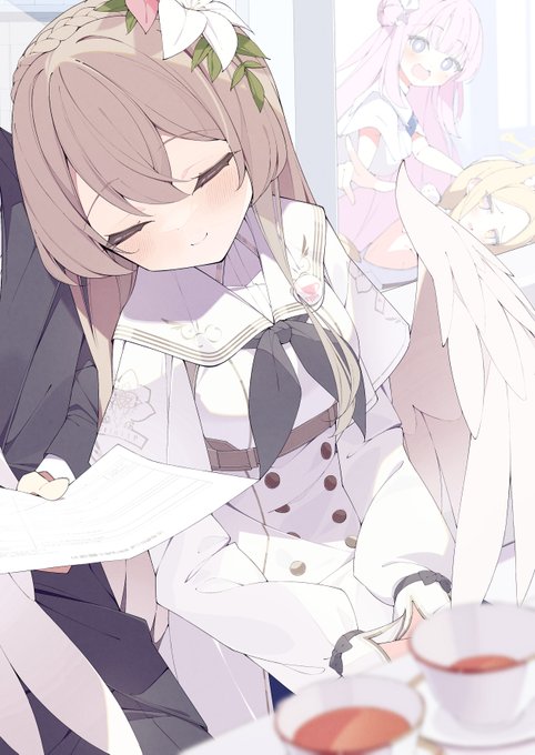 ブルアカ 百合園セイア 聖園ミカ 桐藤ナギサ 手描きイラスト ファンアート 聖園ミカ(ブルアカ) ,桐藤ナギサ(ブルアカ) ,百合園セイア