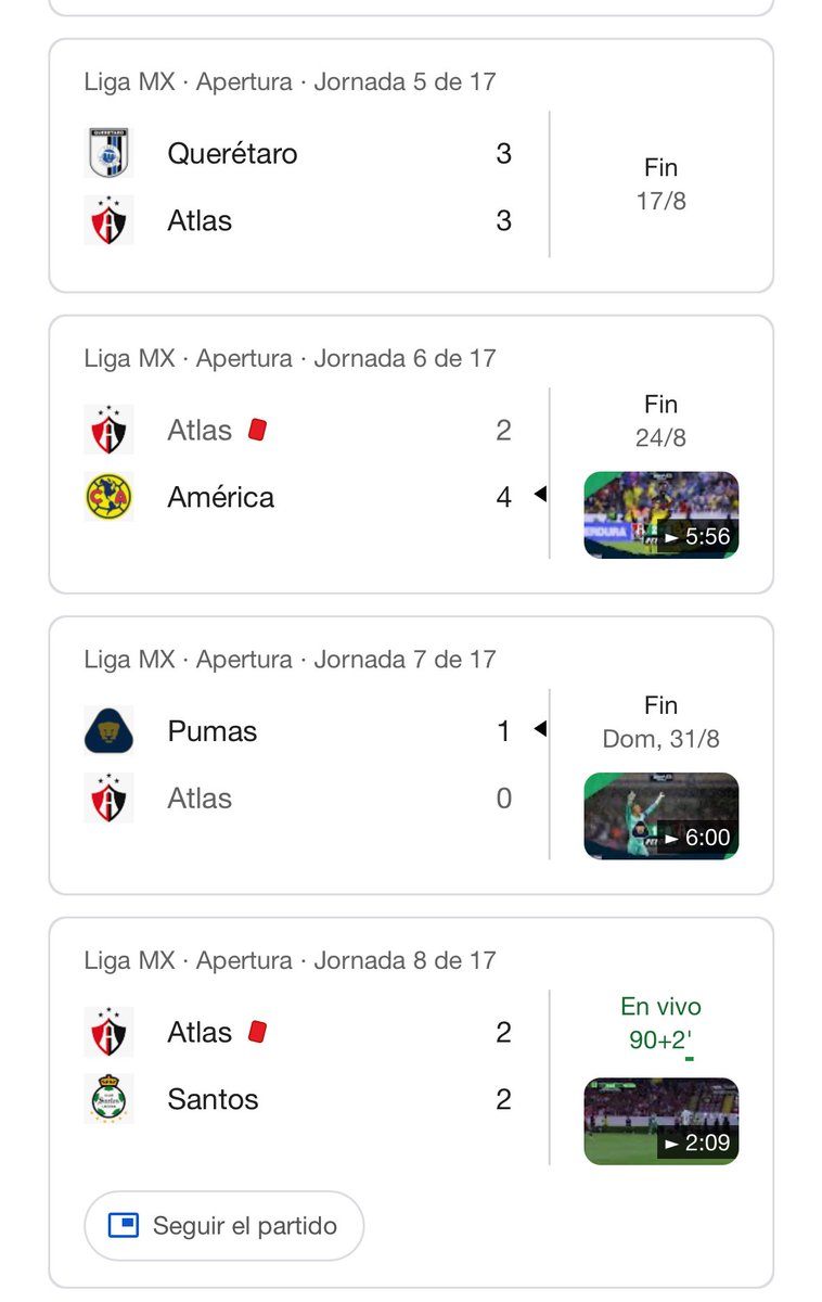 6 de los 10 goles que recibió atlas en estos últimos partidos fueron después del minuto 88