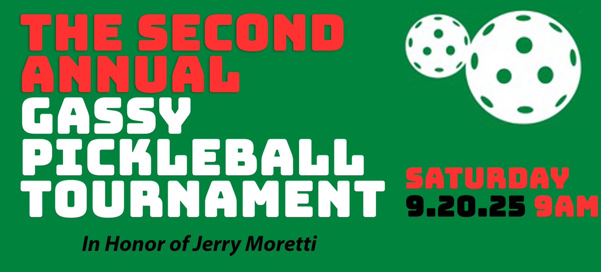 Second annual Gassy Pickleball Tournament Saturday, September 20th at 9am. Difilippo Playground on Prince Street. Registration costs $25 per individual.

Register here:
docs.google.com/forms/d/e/1FAI…