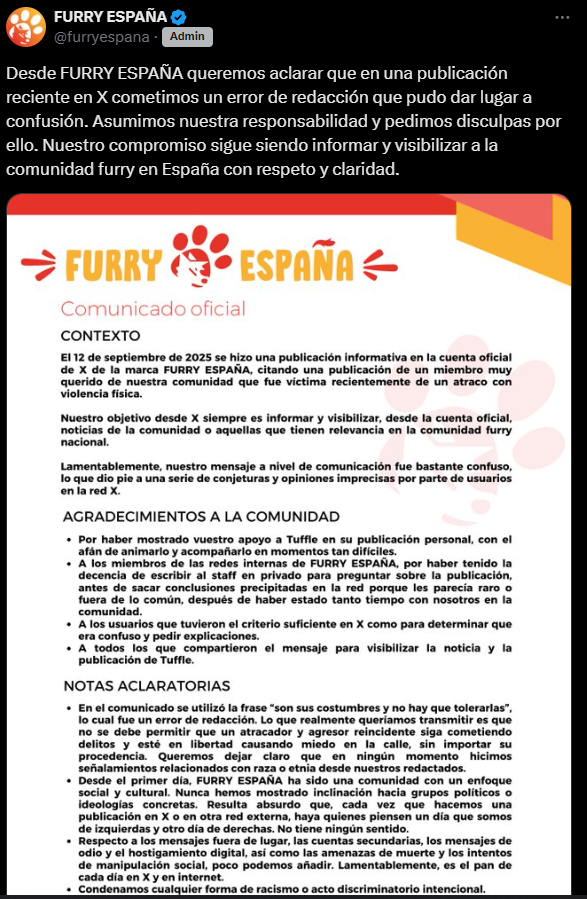 "Agradecimientos a los usuarios que tuvieron el criterio suficiente en X como para determinar que era confuso y pedir explicaciones"
Porque cuando la racistada no la tragaron decidisteis tirar carrete. Y error de redaccion... ya si claro, el error fue darle a postear, no te jode