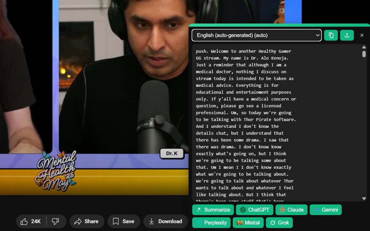 Made another chrome extension. I know, addictions.

This one makes use of the built-in LLM model sitting on your chrome install to summarize youtube transcripts

You can also send the transcript(in any available language) to 3rd party LLM services

chromewebstore.google.com/detail/free-ai…