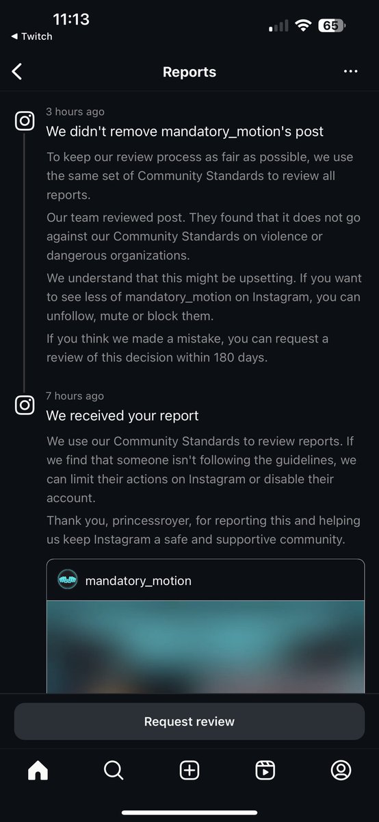 PrincessHigZ's tweet photo. @instagram @thesummeritp Reported a video of Charlie Kirk’s murder for violence, death or severe injury and my report was not against community standards?? So you support murder and traumatizing people?? I didn’t even have to watch the video, the still image was blood spewing out of his neck. https://t.co/5dck9zYo58