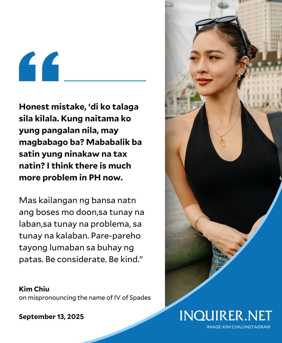 ‘KUNG NAITAMA KO YUNG PANGALAN NILA, MABABALIK BA YUNG NINAKAW NA TAX NATIN?’

Kim Chiu addresses backlash after mispronouncing IV of Spades’ name on “It’s Showtime,” admitting unfamiliarity with the band and calling on critics to focus on more pressing national issues.

For more