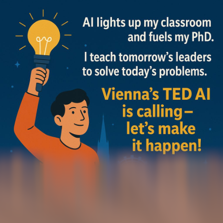 TerryWickenden's tweet photo. Why I should join the AIPRM team at TEDAI Vienna 2025? 
AI lights up my classroom and fuels my PhD.
I teach tomorrow’s leaders to solve today’s problems.
Vienna’s TED AI is calling — let’s make it happen!
#TEDAI #AIinEducation #Leadership #PhDLife https://t.co/nC8cu4gKGC