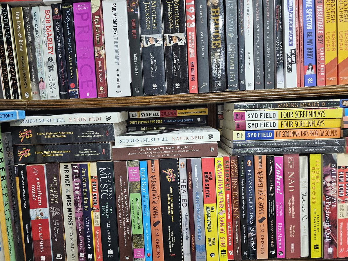 nirupamakotru's tweet photo. On a brief weekend visit to #Delhi I stopped at our favorite bookstore @midlandbook in #AurobindoMarket,a short while ago.The idea was to purchase a few film-related books written by legends like #KAAbbas #RahiMasoomRaza and #SidneyLumet.
To my utter delight I found my book #SwingingSeventies displayed prominently in the film section. The proprietor told me that people have been asking for the book by name. Feeling gratified. To see my book displayed next to bestselling books of writer friends like @yasser_aks @anibhat123 @vittalbalaji @shamyad @amborish @chhabs @jaiarjun
and others is even more pleasing to the eye,coz they are all co- contributors on Shantanu
and my book. My day is made 🤗
Hopefully this sighting,and my loot of books will keep me going for the next few(lonely)days in #Mumbai. Coz books are a girl's best friend 📚😍
#films #books #weekend #booklovers #reading
@ombooksdelhi @ajaymago