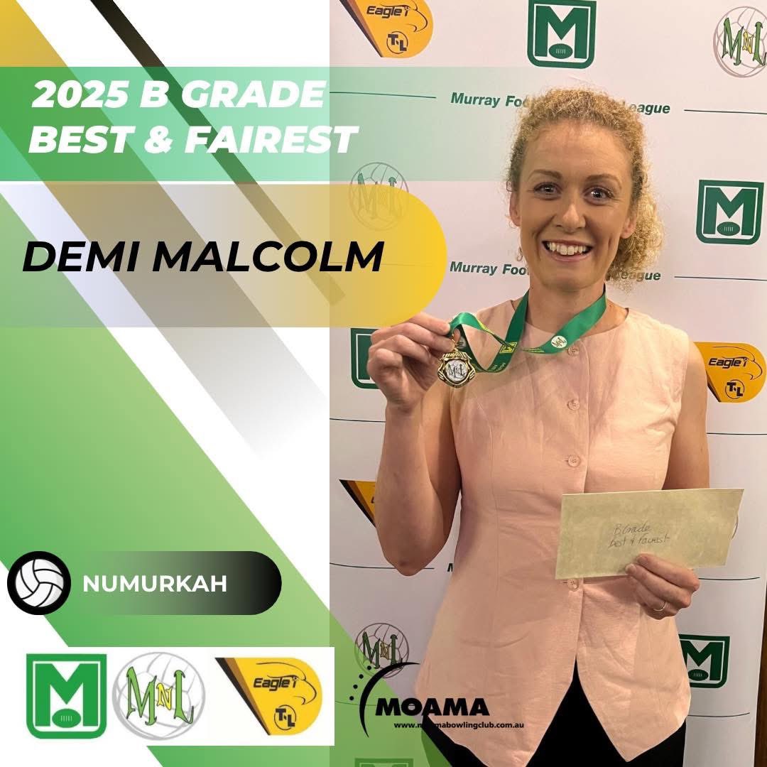 MurrayFL's tweet image. CONGRATULATIONS //

B Grade - Best &amp;amp; Fairest 

- Demi Malcolm of Numurkah 

Runner Up

- Lisa Drysdale of Moama