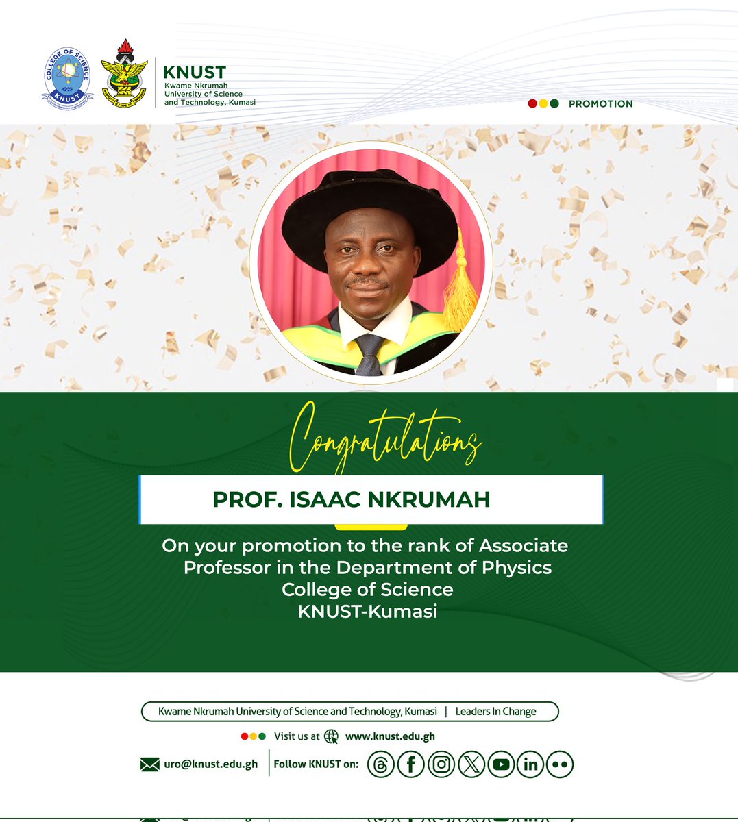 CONGRATULATIONS

The College of Science congratulate you on your promotion to Association professor in the Department of Physics.