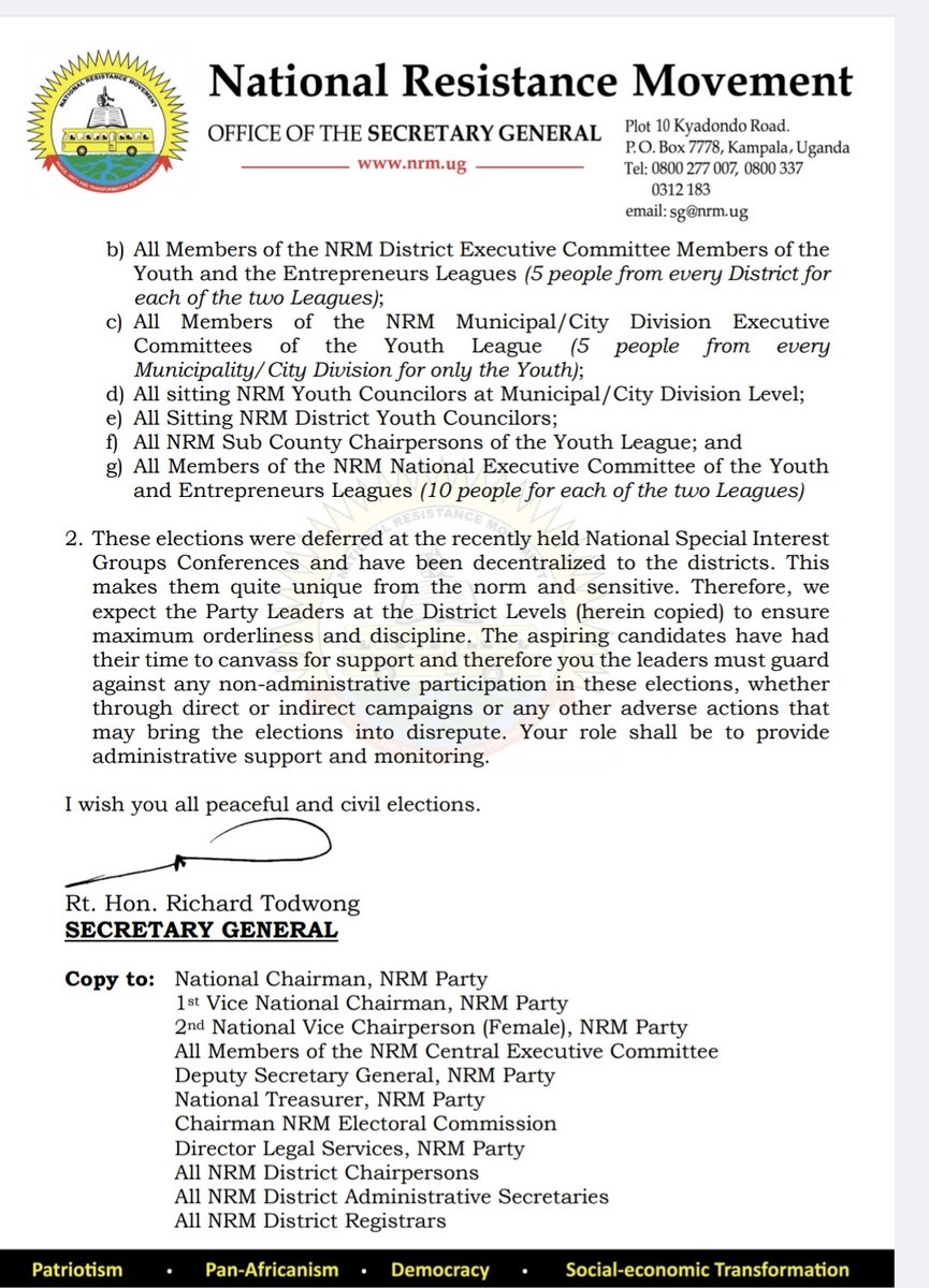 To all <a href="/NRMOnline/">NRM Party</a> Youth League and Enterpreneure League leaders, take note: