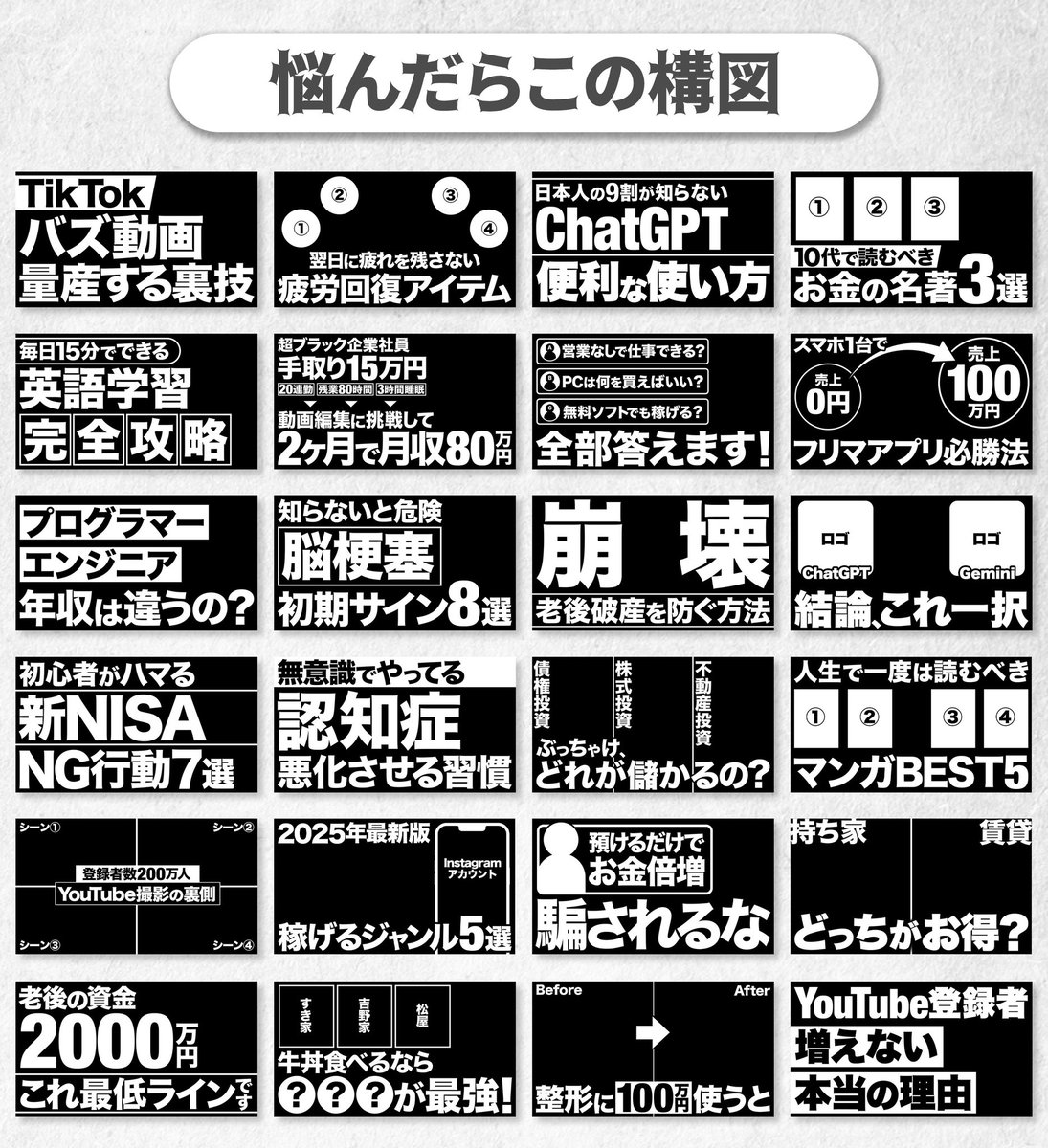 【サムネイル構図24選】

よく使われる構図を作成してみました！
参考にしてみてください！
