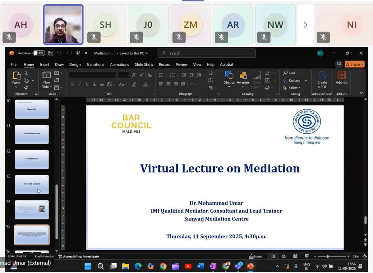 We concluded an insightful session on Mediation. Heartfelt thanks to Dr. Mohammad Umar for his expertise and to Samvad Mediation Centre for the collaboration