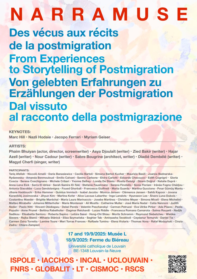 CISMOC_CISMODOC's tweet photo. Le CISMOC ainsi que l'équipe de l'ARC NarraMuse vous invite à son colloque multilingue (français, anglais, allemand, italien) "Des vécus aux récits de la postmigration" qui se tiendra du 17 au 19 septembre prochain entre le Musée L et La Ferme du Biéreau ! https://t.co/9DfADKxXHB