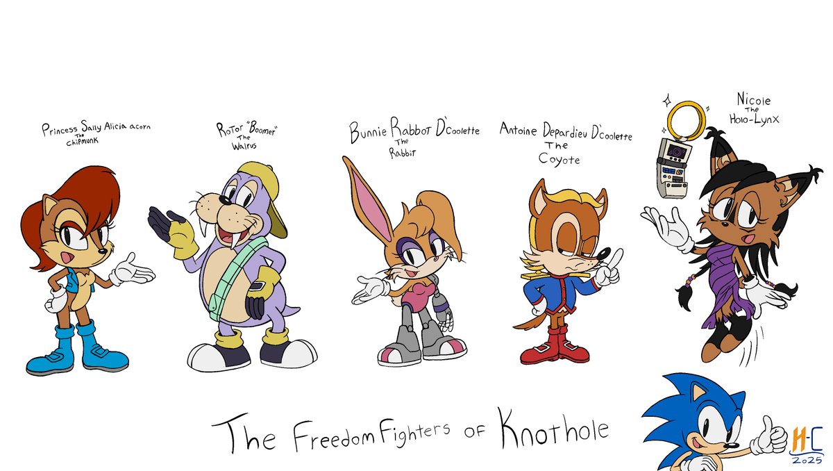 Re-upload of my fan-art redesign of the Knothole Freedom Fighters from Sonic the Hedgehog, with more added details. #Sega #SonictheHedgehog #Cartoon - Art by Hans-Cuff