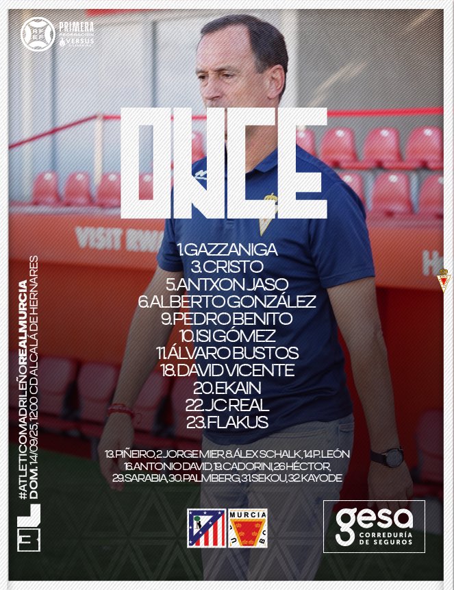 J3 | 🔒 La 𝗔𝗟𝗜𝗡𝗘𝗔𝗖𝗜𝗢́𝗡 𝗦𝗘𝗚𝗨𝗥𝗔 del <a href="/realmurciacfsad/">Real Murcia CF</a> con <a href="/GesaSeguros/">Gesa Correduría de Seguros y Reaseguros</a> para el #AtleticoMadrileñoRealMurcia