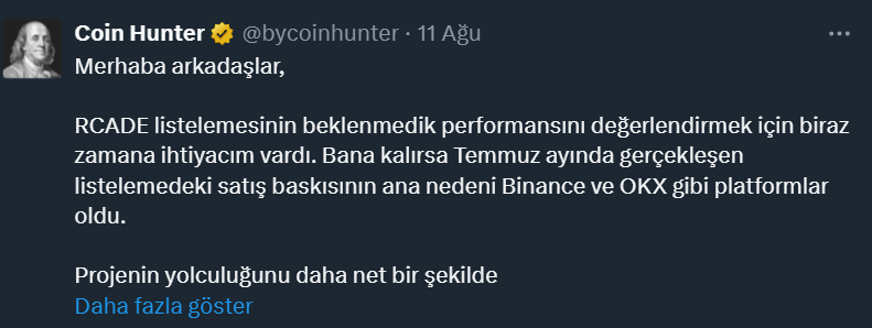 Olm adam nasıl dolandırdıysa hala sesi soluğu çıkmıyor :)

Hala bu adama sempati duyan var mıdır acaba $RCADE faciasından sonra?

İyi niyet yok arkadaşlar. Bu adam tecrübeli. Sonucun böyle olacağını herkesten iyi biliyordu.

1 Milyon$'ını cebine koydu gitti.