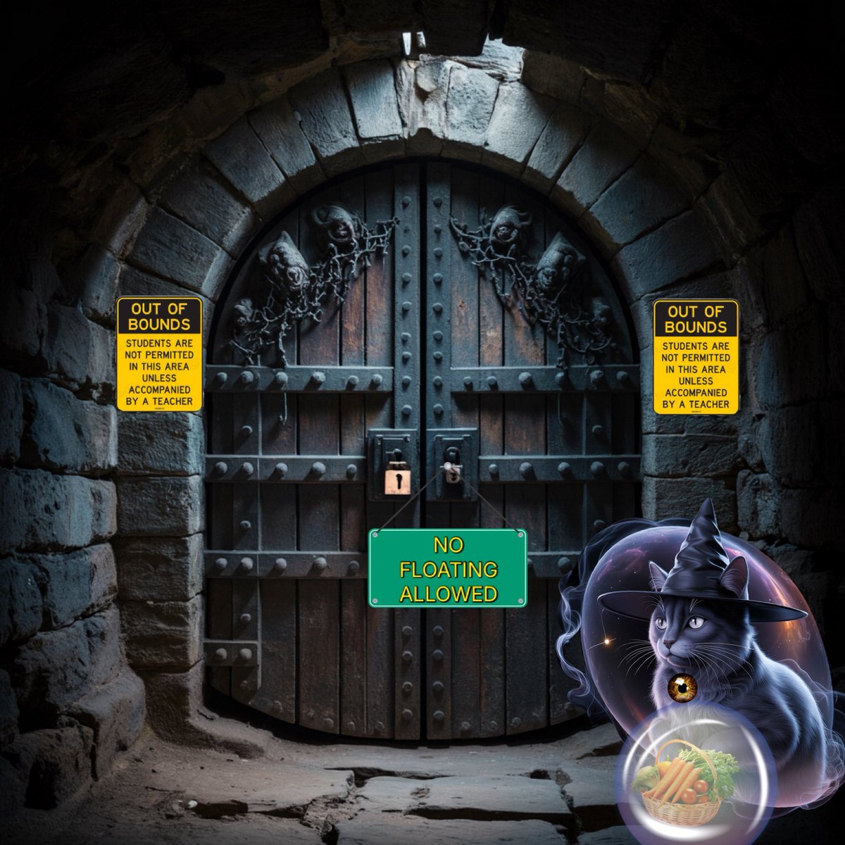 Those pesky stoodents are making it difficult to sneak inside without anyone seeing but this invisibility bubble should work 😾 #mogwarts