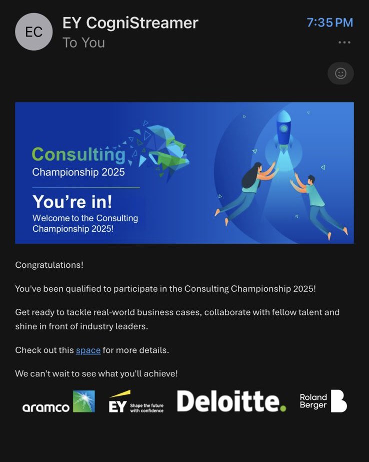 Open to learning and gaining new experience 🚀

 #ConsultingChampionship2025