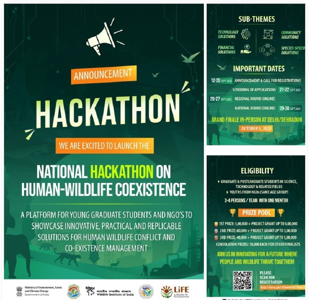 Ramesh Krishnamurthy (@kramesh95) on Twitter photo Call for innovative ideas and solutions to deal with Human-Wildlife Conflict, from graduates and NGOs in India! Call for innovative ideas and solutions to deal with Human-Wildlife Conflict, from graduates and NGOs in India!