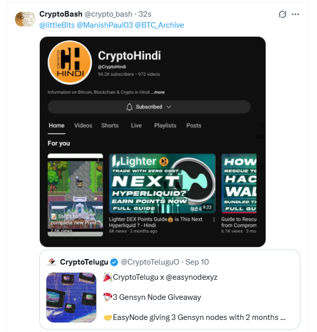 crypto_bash's tweet photo. @CryptoTeluguO @easynodexyz https://t.co/3lepnaoUaB