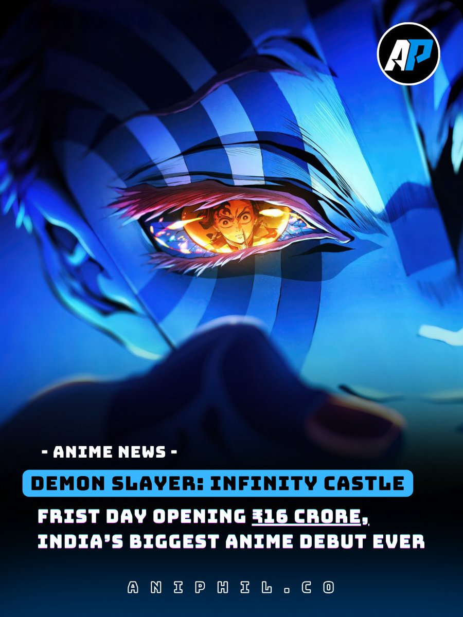 Aniphilco's tweet photo. #DemonSlayer: Infinity Castle Movie smashes records in India!

Day 1 box office — ₹16 CRORE 💥
Biggest anime debut in Indian anime history.

Anime is growing fast across India’s theatres, with fans turning out in massive numbers.

#Aniphilco #AnimeNews #DemonSlayerInfinityCastle https://t.co/sg7uFWNf7n