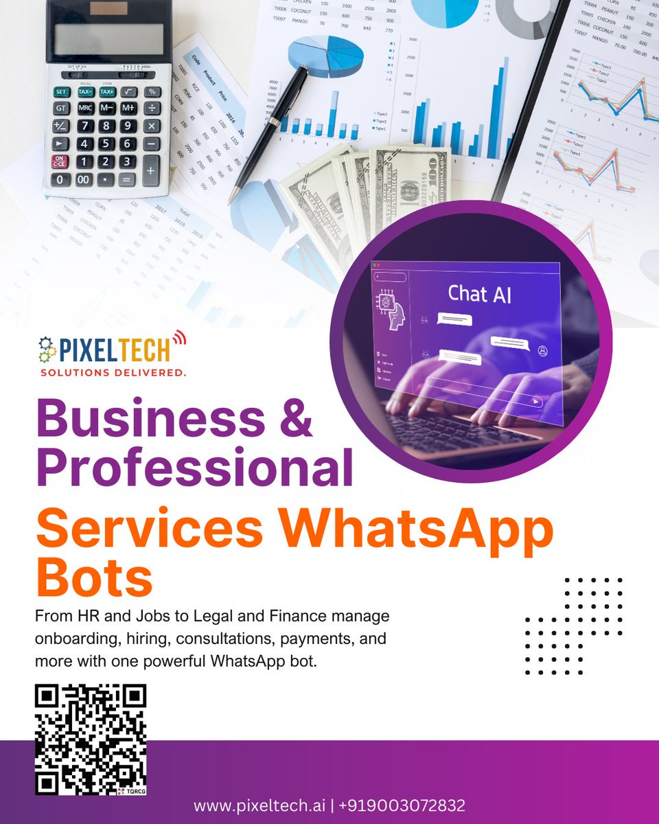 PixelTech_ai's tweet image. 🚀 Simplify your business with PixelTech WhatsApp Bots!
👉 Scan the QR or visit pixeltech.ai to get started today.
#PixelTech #WhatsAppBots #BusinessAutomation #AIChatbots #SmartBusiness #BusinessSolutions #AutomationTools #ChatAI #BusinessGrowth #AIForBusiness