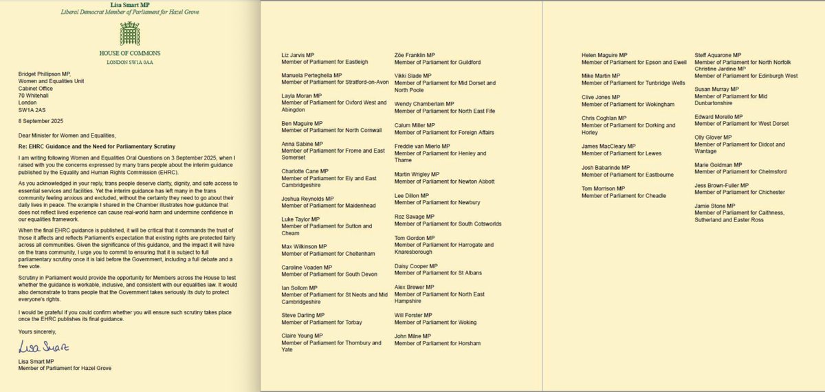 Liberal Voice for Women (@libvoice4women) on Twitter photo This letter by <a href="/LisaSmartMP/">Lisa Smart MP</a> (<a href="/LibDems/">Liberal Democrats</a> Spokesperson Women & Equalities) is signed by 40 LD MPs. Letter talks about the concerns of trans ppl, trans ppl feeling anxious & excluded, how trans ppl deserve clarity, dignity & safety re EHRC guidance. Women? Not mentioned once. This letter by <a href="/LisaSmartMP/">Lisa Smart MP</a> (<a href="/LibDems/">Liberal Democrats</a> Spokesperson Women & Equalities) is signed by 40 LD MPs. Letter talks about the concerns of trans ppl, trans ppl feeling anxious & excluded, how trans ppl deserve clarity, dignity & safety re EHRC guidance. Women? Not mentioned once.