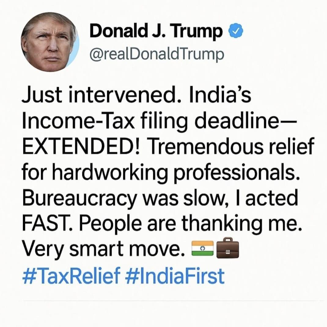 HKBardia's tweet photo. This kinda intervention is needed now🤣😅

#ITR2025 #ITRfiling #ITR #IncomeTax #incometaxreturn #Extend_Due_Date_Immediately #ExtendDueDate #DonaldTrump #India #IndiaFirst #tax #spoiler #NirmalaSitharaman https://t.co/TovUpgpEn6