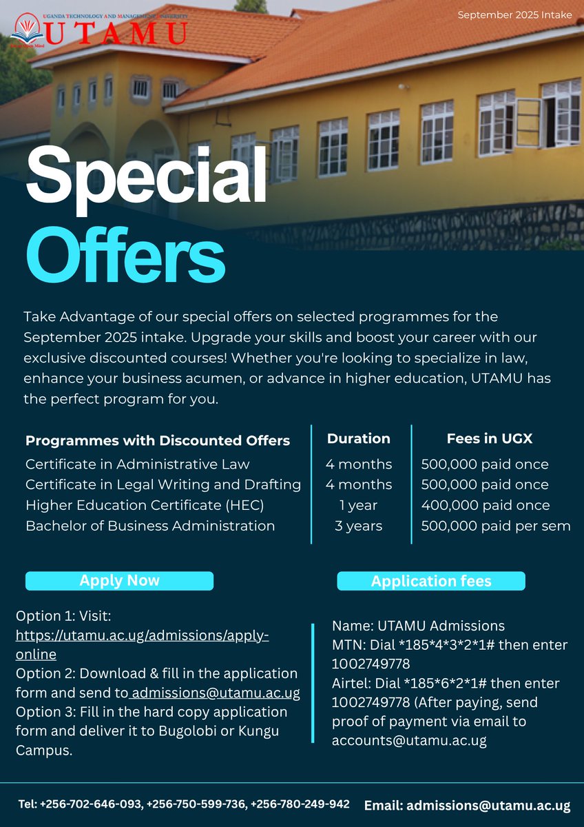 We are committed to providing affordable education through exclusive special offers. This means that UTAMU is dedicated to making quality higher education accessible to more students by reducing financial barriers. This commitment is reflected in the university’s effort to