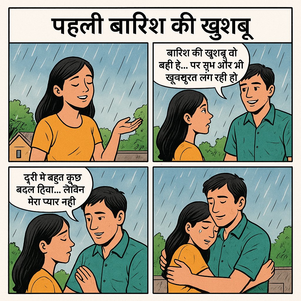 STUDYVISION2's tweet photo. 💖 "पहली बारिश की खुशबू"
अनाया और विराज बचपन के दोस्त हैं। स्कूल खत्म होते ही विराज शहर चला गया, और अनाया अपने गाँव में रह गई। सालों तक दोनों का कोई संपर्क नहीं रहा।

एक दिन अचानक पहली बारिश होती है। अनाया छत पर खड़ी होकर बारिश की बूंदों को महसूस कर रही होती है। तभी पीछे से आवाज़ https://t.co/ek1Z3MjamR