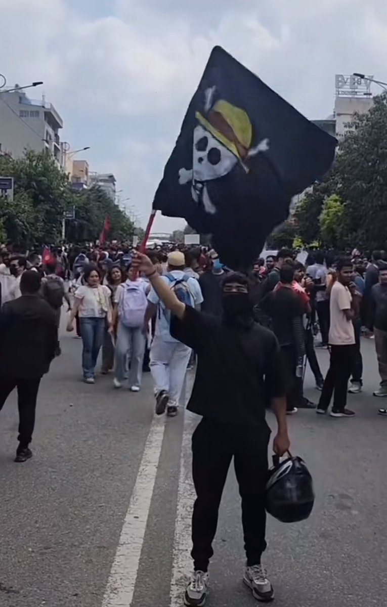 NABIN1219's tweet photo. #onepieceflag #genznepal  #Nepalprotest  #nepal https://t.co/nsnyKDgvIT