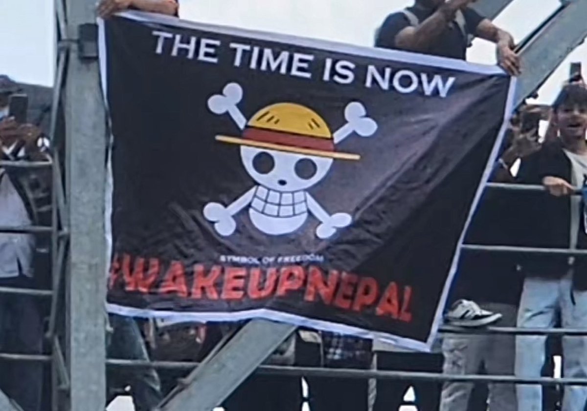 NABIN1219's tweet photo. #onepieceflag #genznepal  #Nepalprotest  #nepal https://t.co/nsnyKDgvIT
