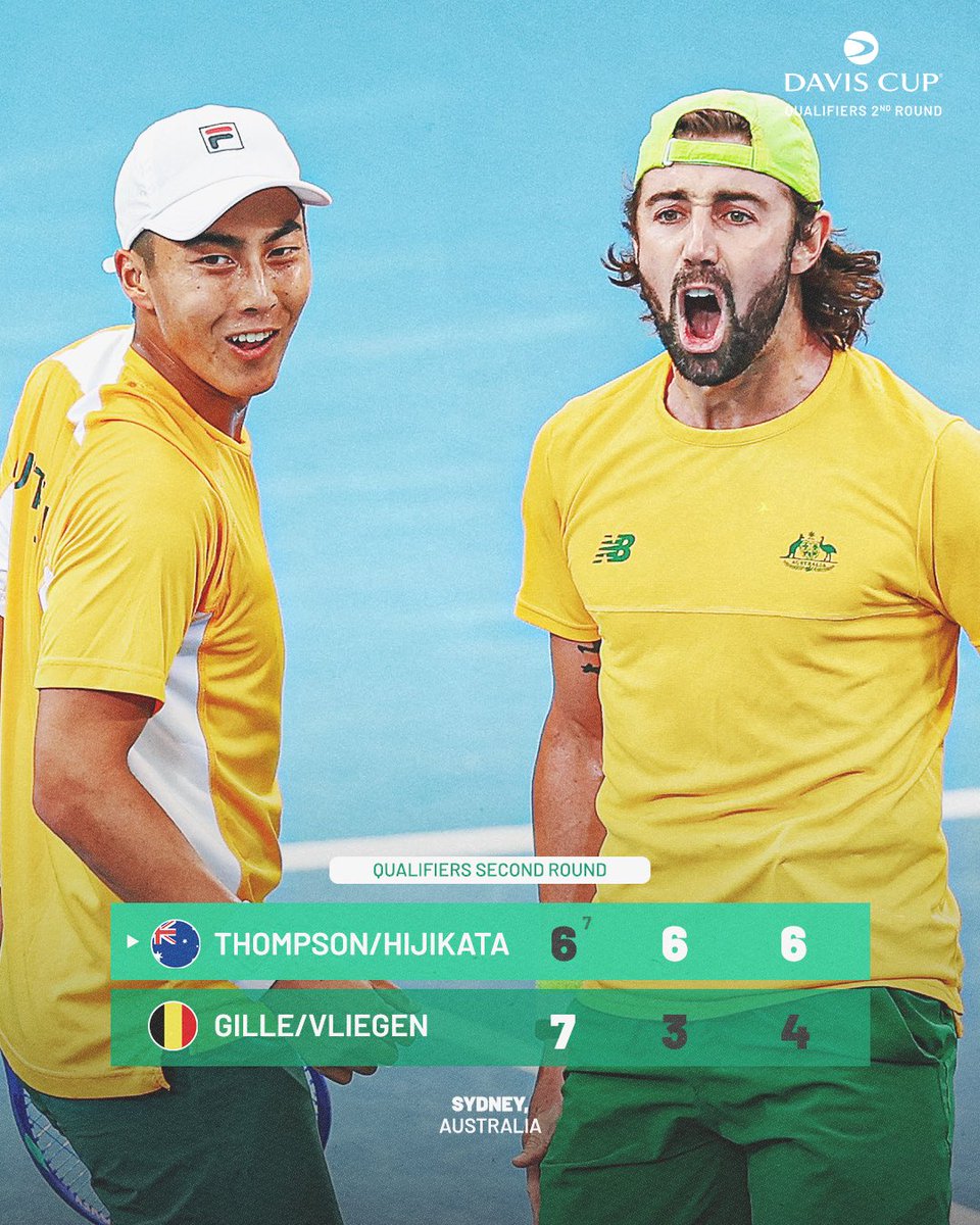 Come On! 🗣️

Jordan Thompson and Rinky Hijikata recover from a set down to keep the tie alive! 🇦🇺 

#DavisCup