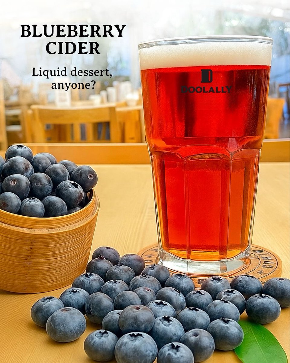 godoolally's tweet photo. Science says blueberries improve memory. Which is good, because you’ll want to remember this pint forever. #OnTapNow #ThirstTrap  - Blueberry Cider🫐 https://t.co/gaF46rZpsf