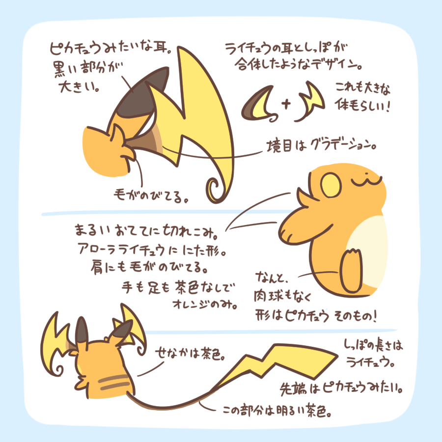 メガライチュウを描き分けるポイントを整理して、pixivにアップしました。
先にXで投稿したイラストに形や色のミスが見つかったので、修正版もこっちにアップしてます。
https://t.co/RuQL4eJAyI 