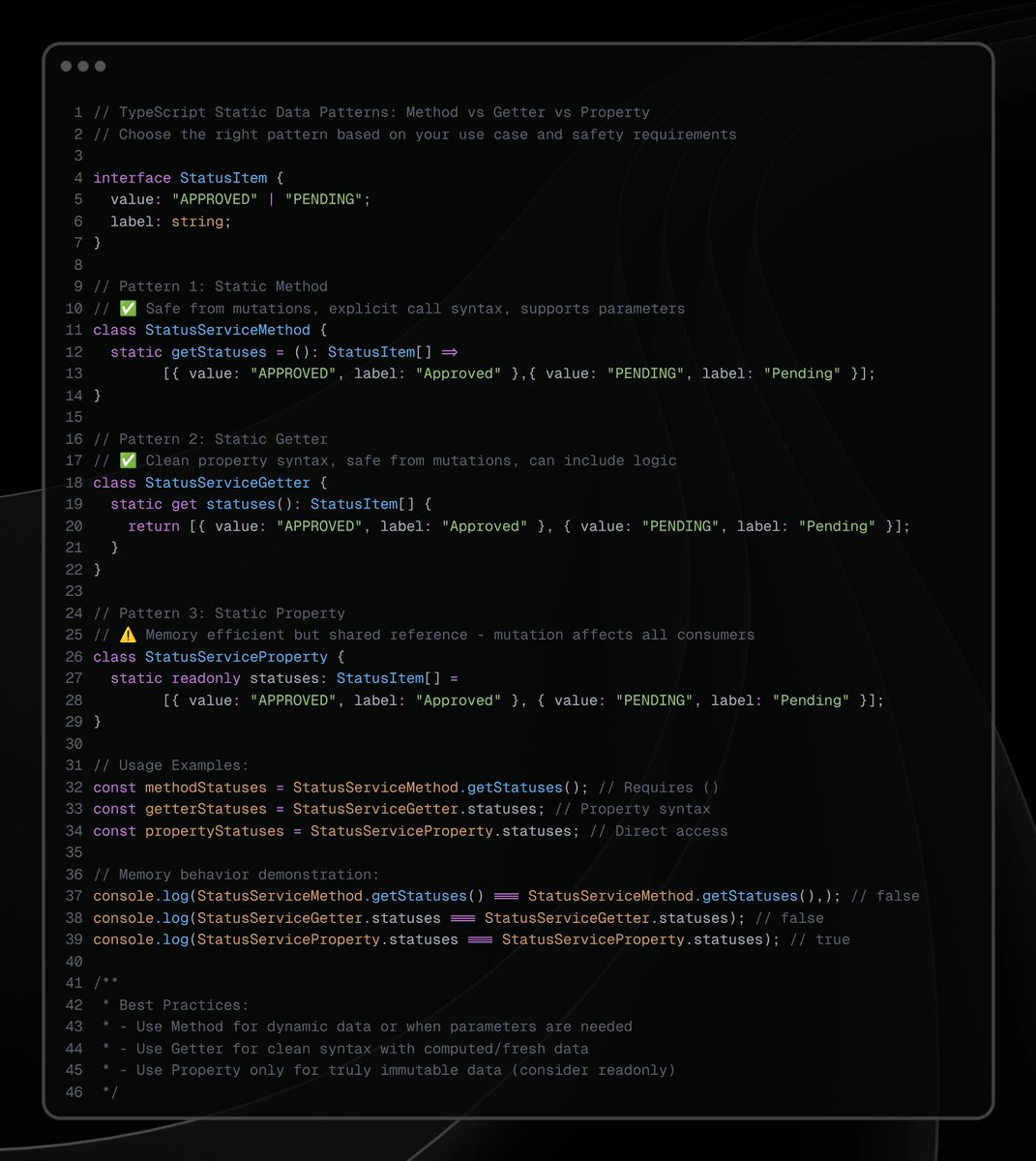 KaraBharat's tweet image. ⚡️ TypeScript: Method → Getter → Property explained!
See it in action 👇
#TypeScript #WebDev #CleanCode